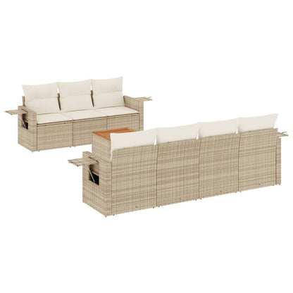 Set Divano da Giardino 8 pz con Cuscini Beige in Polyrattan - homemem39