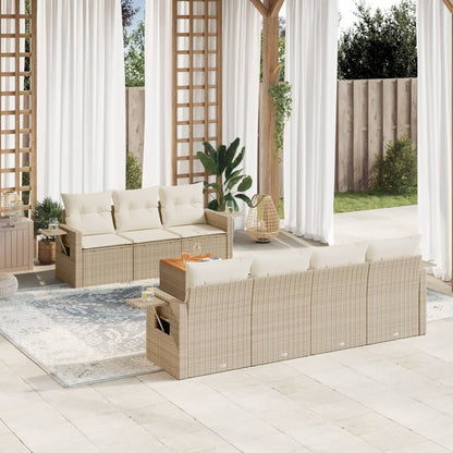 Set Divano da Giardino 8 pz con Cuscini Beige in Polyrattan - homemem39