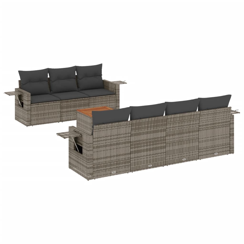 Set Divano da Giardino 8 pz con Cuscini Grigio in Polyrattan - homemem39