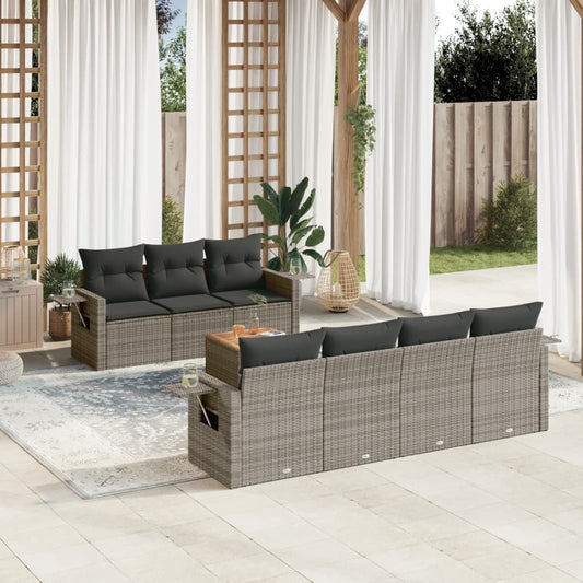 Set Divano da Giardino 8 pz con Cuscini Grigio in Polyrattan - homemem39