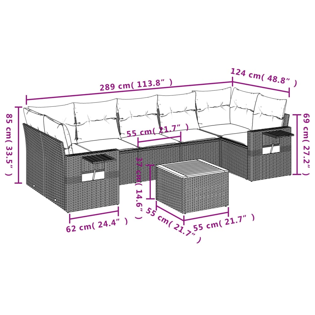 Set Divani da Giardino con Cuscini 8 pz Nero in Polyrattan - homemem39