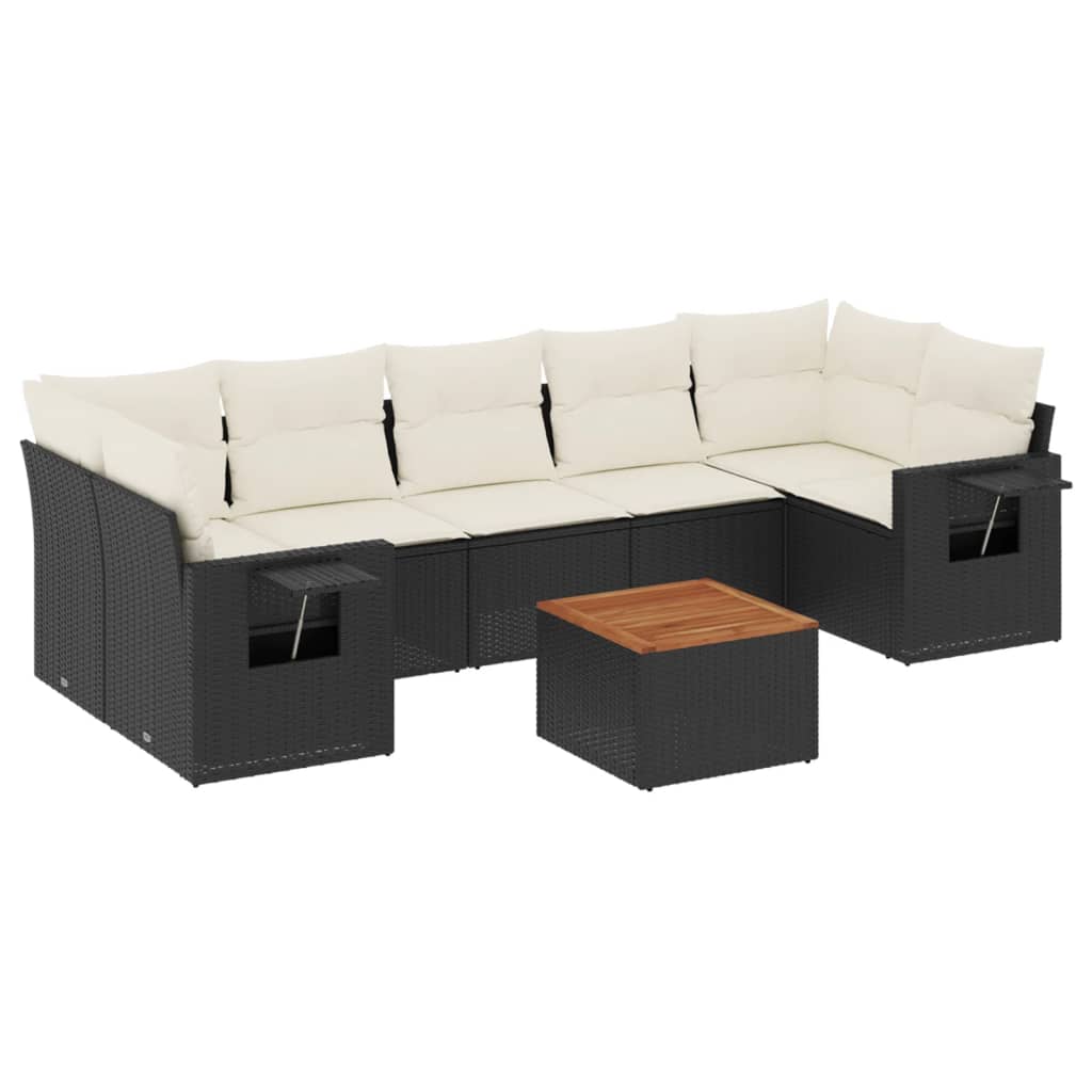 Set Divani da Giardino con Cuscini 8 pz Nero in Polyrattan - homemem39