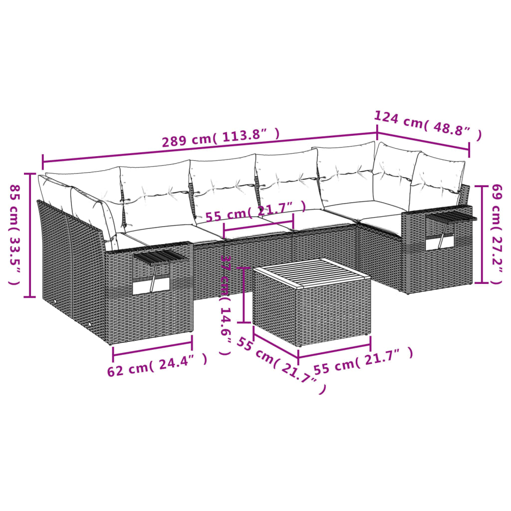 Set Divani da Giardino con Cuscini 8 pz Nero in Polyrattan - homemem39