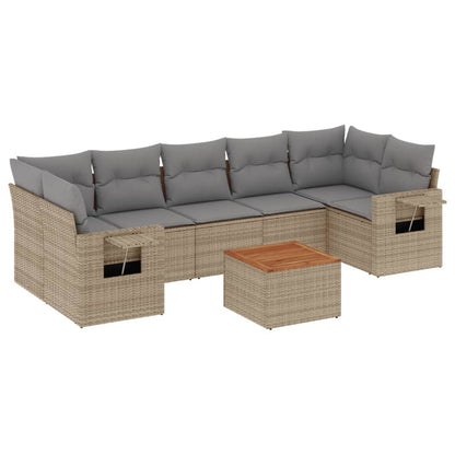 Set Divano da Giardino 8 pz con Cuscini Beige in Polyrattan - homemem39