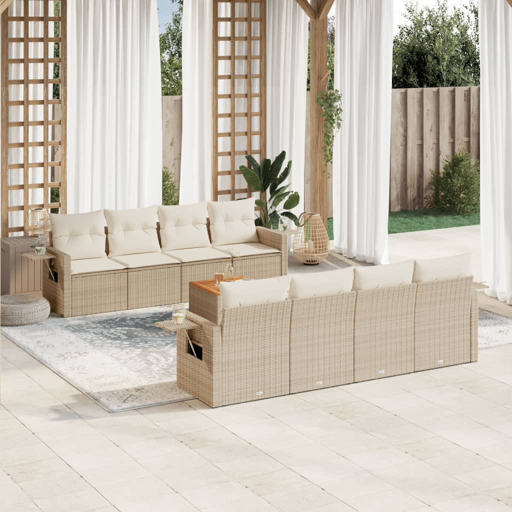 Set Divano da Giardino 9 pz con Cuscini Beige in Polyrattan - homemem39