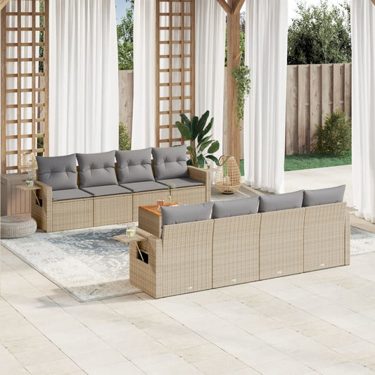 Set Divano da Giardino 9 pz con Cuscini Beige in Polyrattan - homemem39