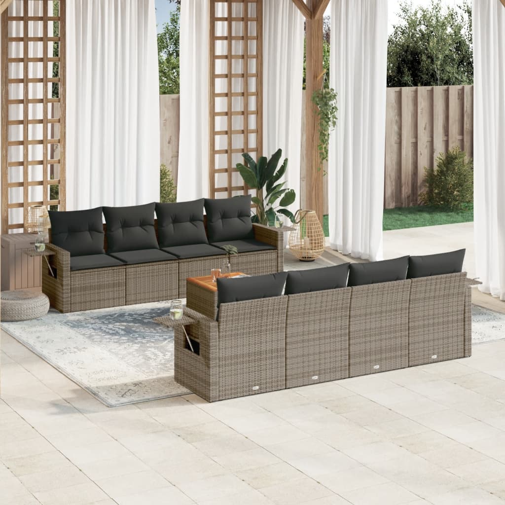 Set Divano da Giardino 9 pz con Cuscini Grigio in Polyrattan - homemem39