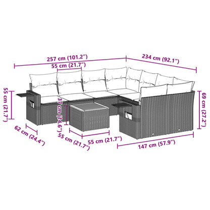 Set Divani da Giardino 9 pz con Cuscini Nero in Polyrattan - homemem39