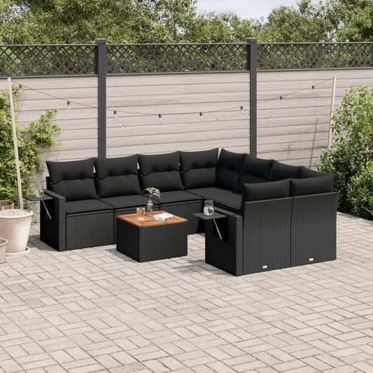 Set Divani da Giardino 9 pz con Cuscini Nero in Polyrattan - homemem39