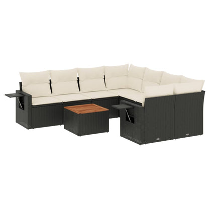 Set Divani da Giardino 9 pz con Cuscini Nero in Polyrattan - homemem39