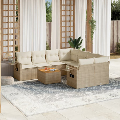 Set Divano da Giardino 9 pz con Cuscini Beige in Polyrattan - homemem39