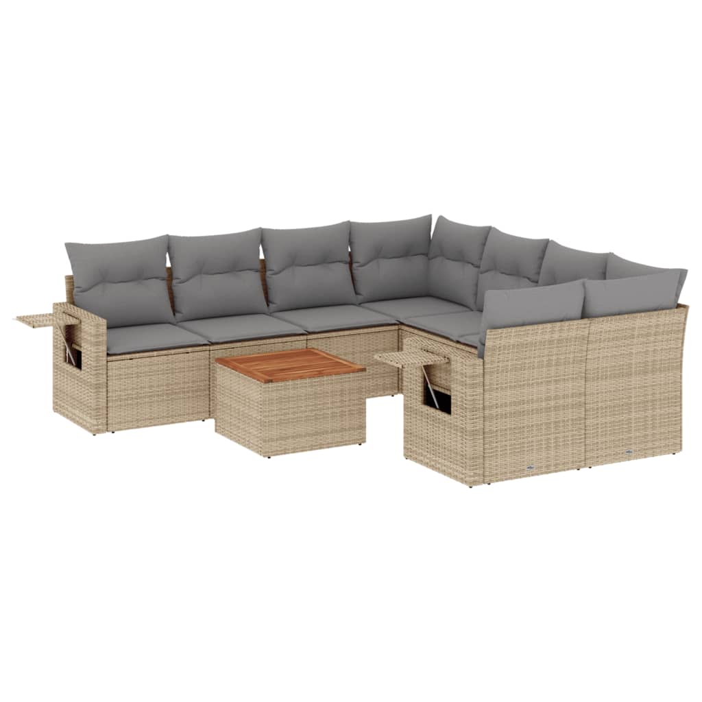 Set Divano da Giardino 9 pz con Cuscini Beige in Polyrattan - homemem39