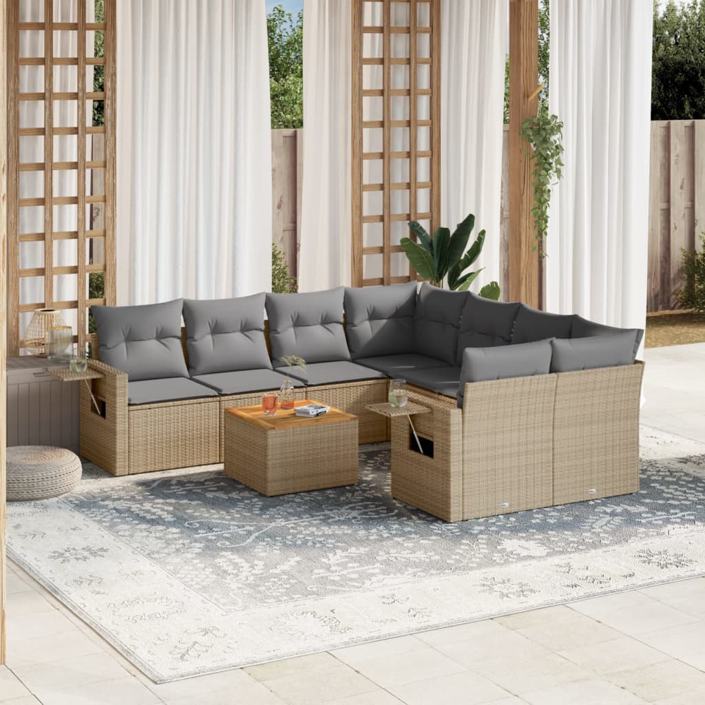 Set Divano da Giardino 9 pz con Cuscini Beige in Polyrattan - homemem39