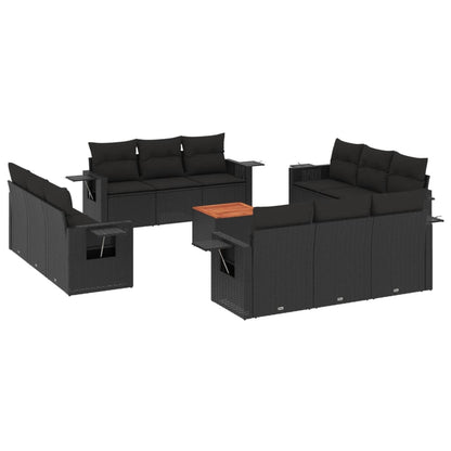 Set Divani da Giardino 13pz con Cuscini Nero in Polyrattan - homemem39