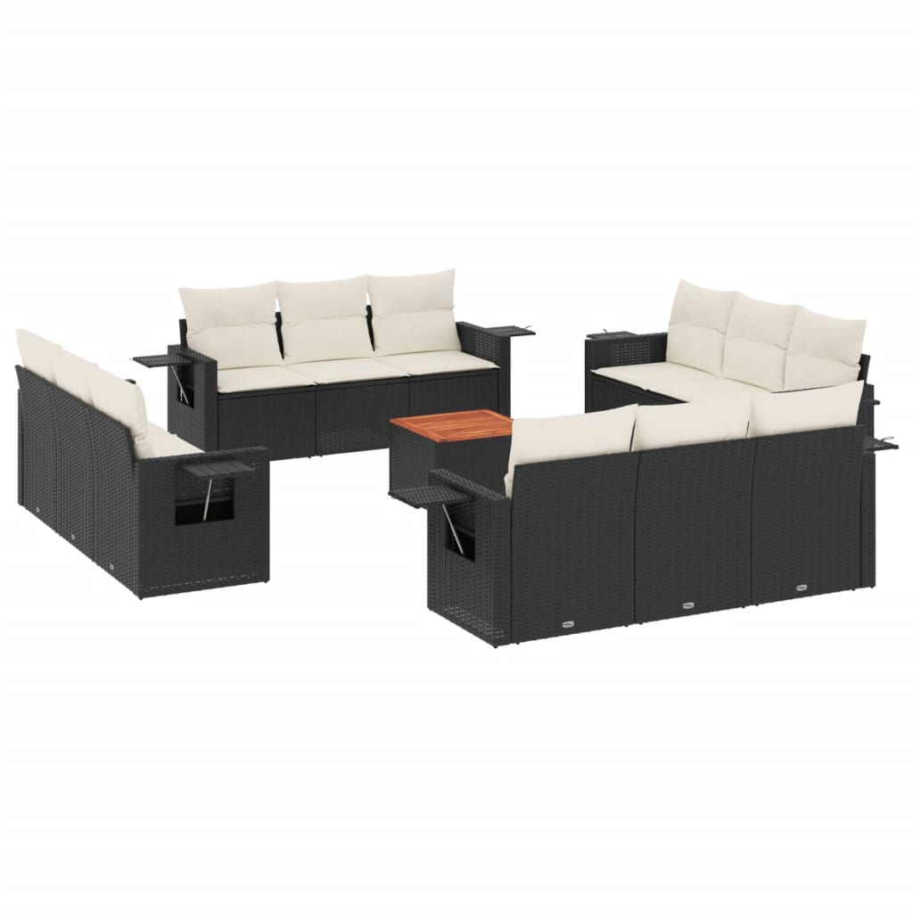 Set Divani da Giardino 13pz con Cuscini Nero in Polyrattan - homemem39