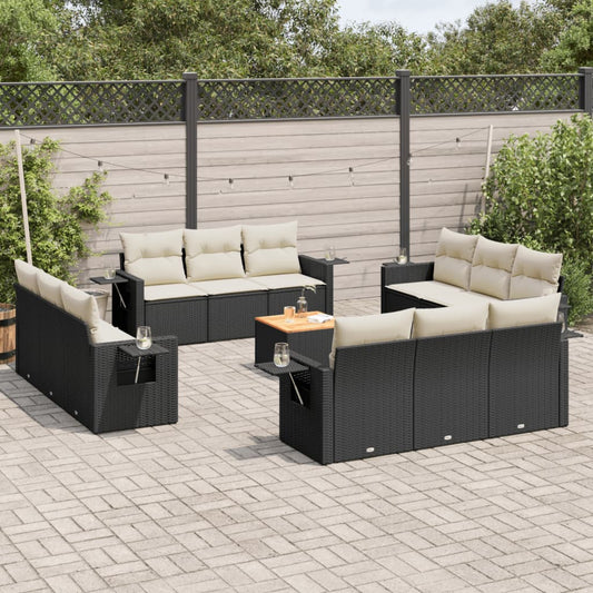 Set Divani da Giardino 13pz con Cuscini Nero in Polyrattan - homemem39