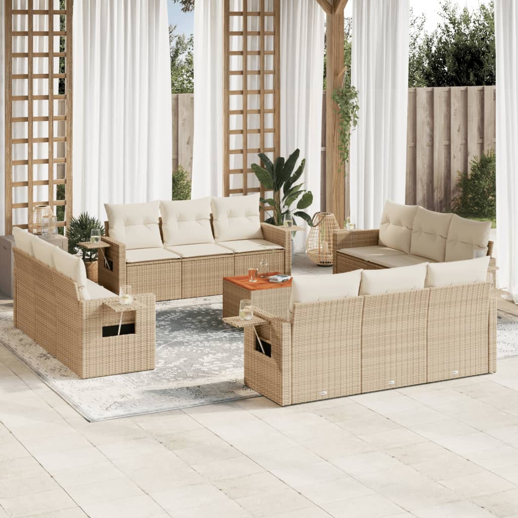 Set Divano da Giardino 13 pz con Cuscini Beige in Polyrattan - homemem39