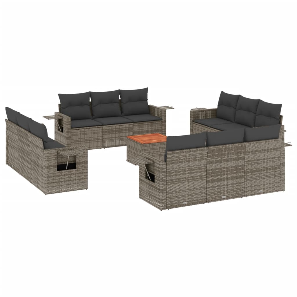 Set Divani da Giardino 13 pz con Cuscini Grigio in Polyrattan - homemem39