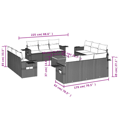 Set Divani da Giardino 13 pz con Cuscini Grigio in Polyrattan - homemem39