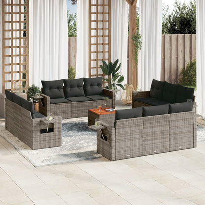 Set Divani da Giardino 13 pz con Cuscini Grigio in Polyrattan - homemem39