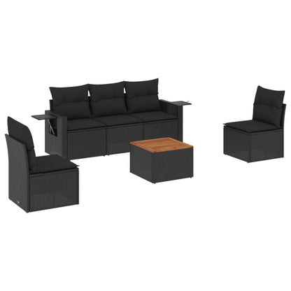 Set Divano da Giardino 6 pz con Cuscini Nero in Polyrattan - homemem39