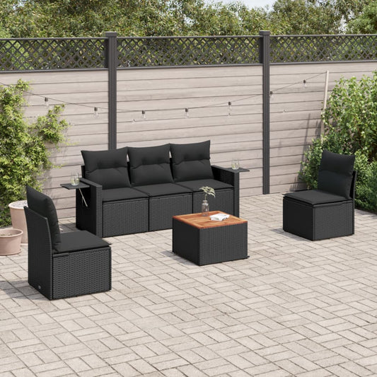 Set Divano da Giardino 6 pz con Cuscini Nero in Polyrattan - homemem39