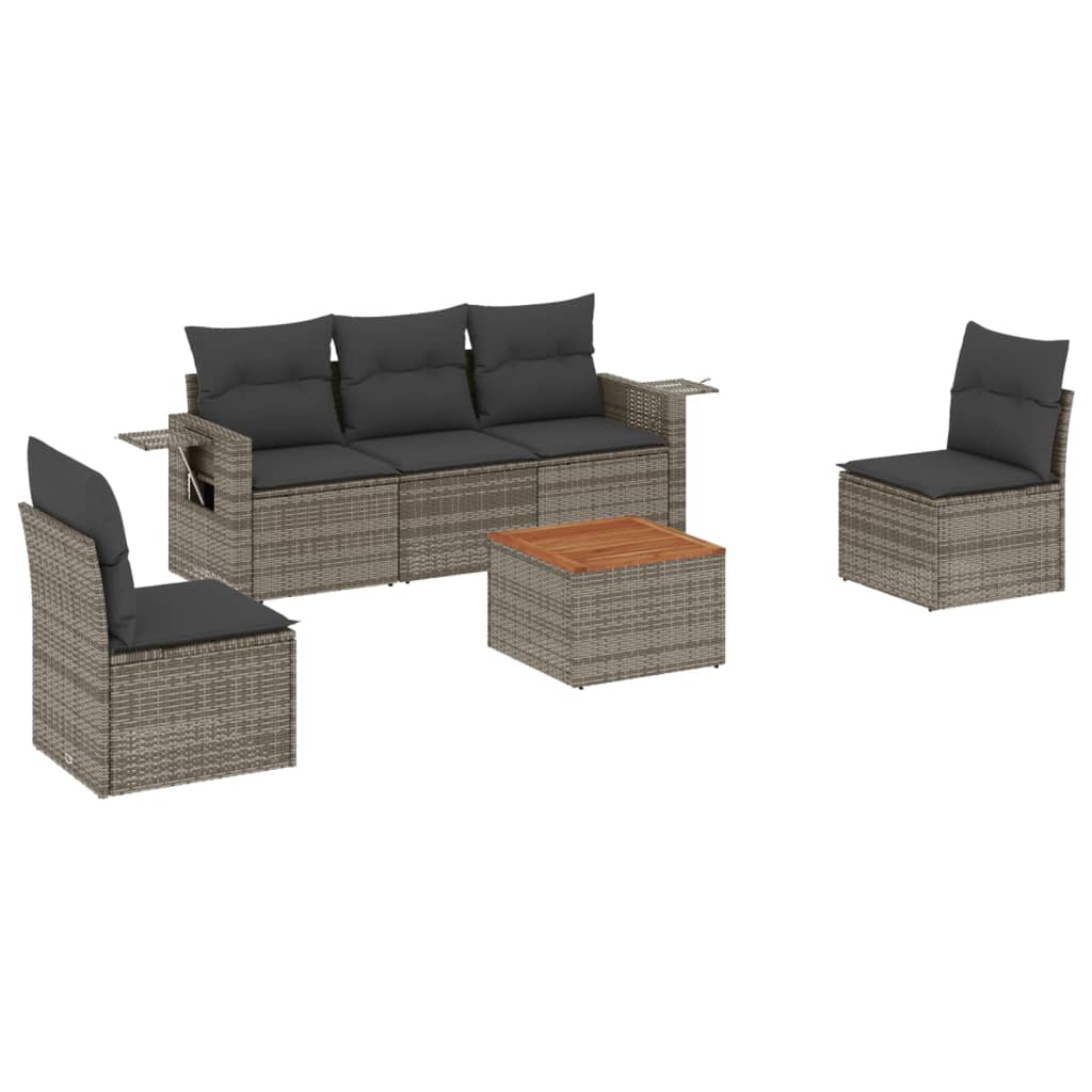 Set Divano da Giardino 6 pz con Cuscini Grigio in Polyrattan - homemem39