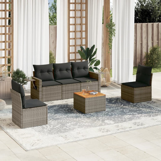 Set Divano da Giardino 6 pz con Cuscini Grigio in Polyrattan - homemem39