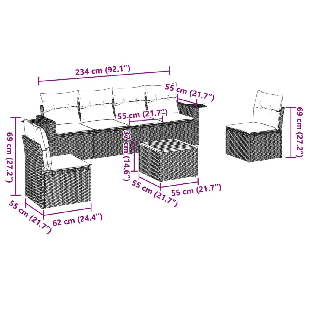 Set Divani da Giardino con Cuscini 7pz Nero Polyrattan - homemem39