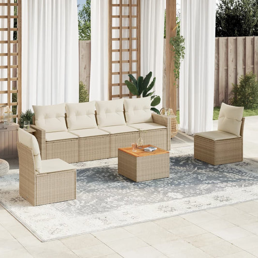 Set Divani da Giardino 7 pz con Cuscini Beige in Polyrattan - homemem39