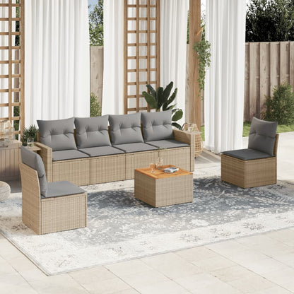 Set Divani da Giardino 7 pz con Cuscini Beige in Polyrattan - homemem39