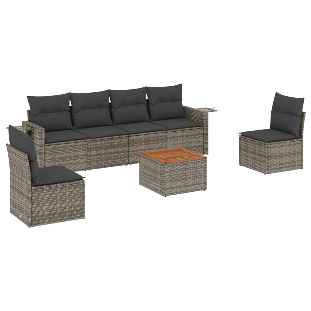 Set Divani da Giardino 7 pz con Cuscini Grigio in Polyrattan - homemem39