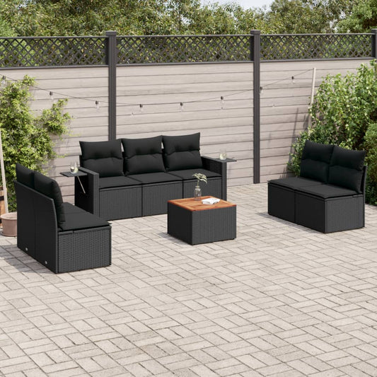 Set Divani da Giardino con Cuscini 8 pz Nero in Polyrattan - homemem39