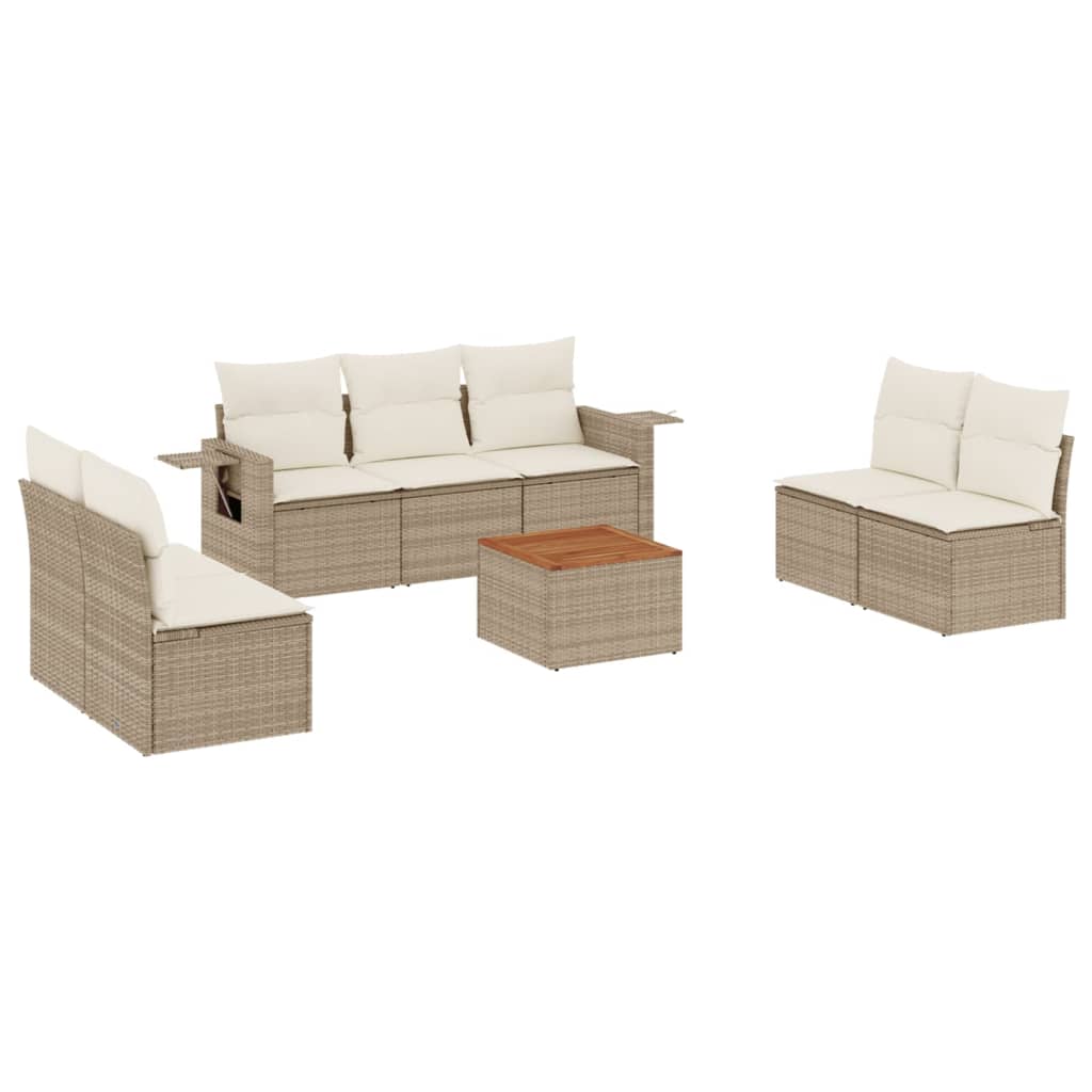 Set Divano da Giardino 8 pz con Cuscini Beige in Polyrattan - homemem39