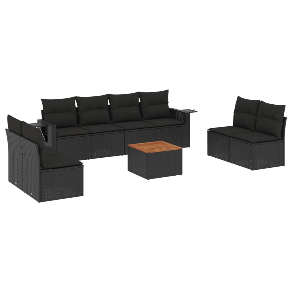 Set Divani da Giardino 9 pz con Cuscini Nero in Polyrattan - homemem39