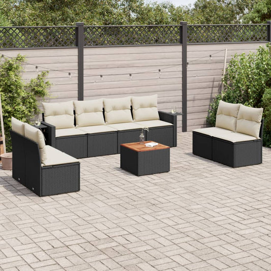 Set Divani da Giardino 9 pz con Cuscini Nero in Polyrattan - homemem39