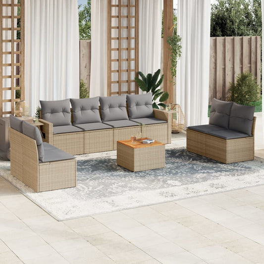 Set Divano da Giardino 9 pz con Cuscini Beige in Polyrattan - homemem39