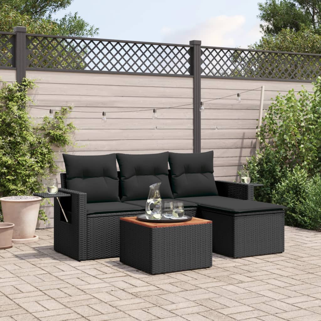 Set Divani da Giardino 5 pz con Cuscini in Polyrattan Nero - homemem39