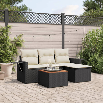 Set Divani da Giardino 5 pz con Cuscini in Polyrattan Nero - homemem39