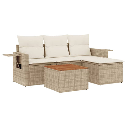 Set Divano da Giardino 5 pz con Cuscini Beige in Polyrattan - homemem39