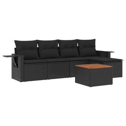 Set Divano da Giardino 6 pz con Cuscini Nero in Polyrattan - homemem39