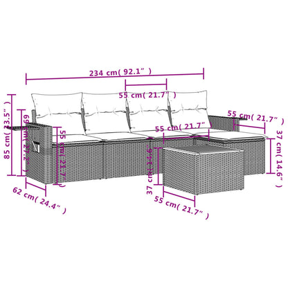 Set Divano da Giardino 6 pz con Cuscini Nero in Polyrattan - homemem39