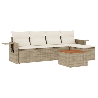 Set Divano da Giardino 6 pz con Cuscini Beige in Polyrattan - homemem39