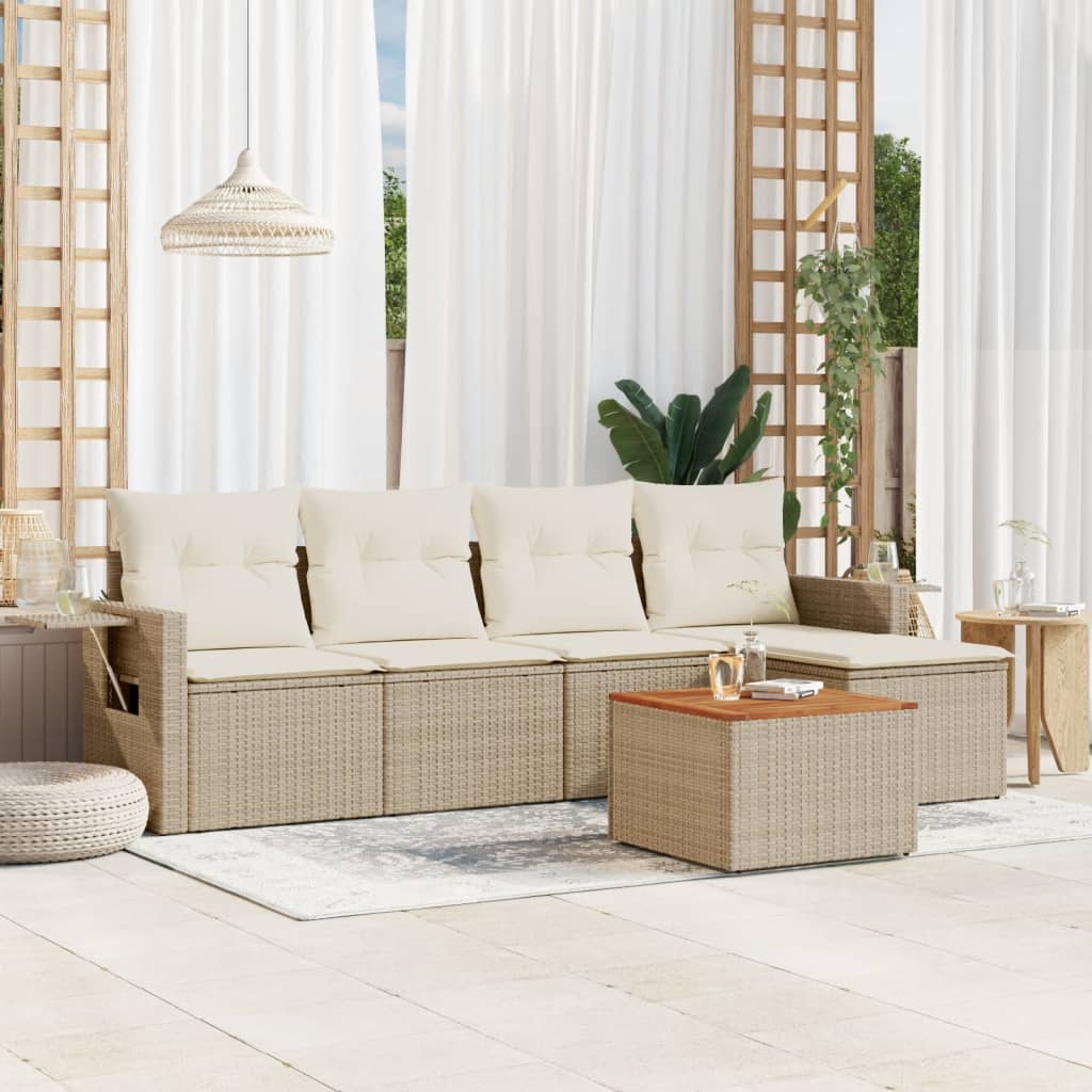 Set Divano da Giardino 6 pz con Cuscini Beige in Polyrattan - homemem39