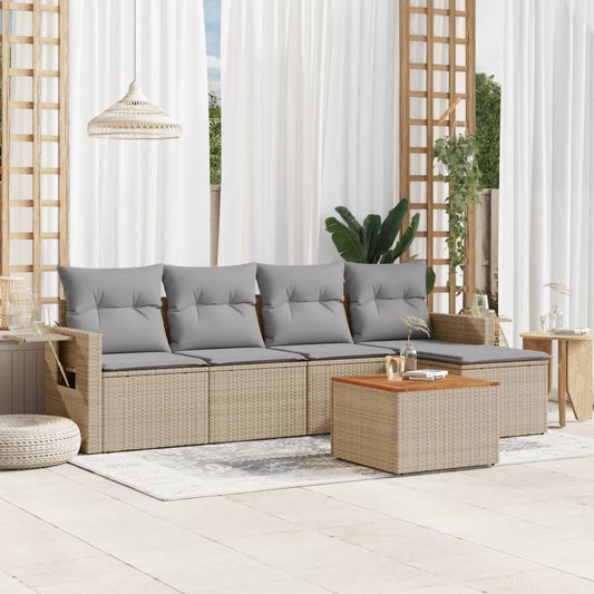 Set Divano da Giardino 6 pz con Cuscini Beige in Polyrattan - homemem39