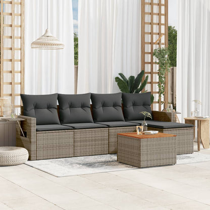 Set Divano da Giardino 6 pz con Cuscini Grigio in Polyrattan - homemem39