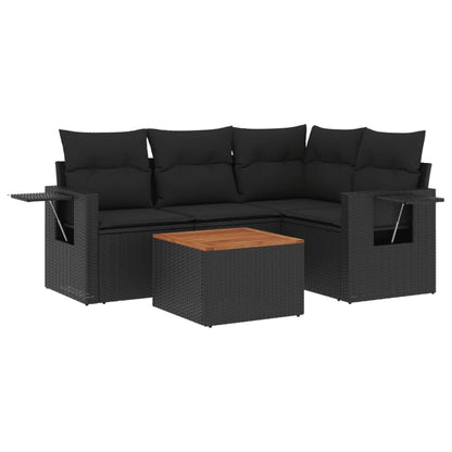 Set Divani da Giardino 5 pz con Cuscini in Polyrattan Nero - homemem39