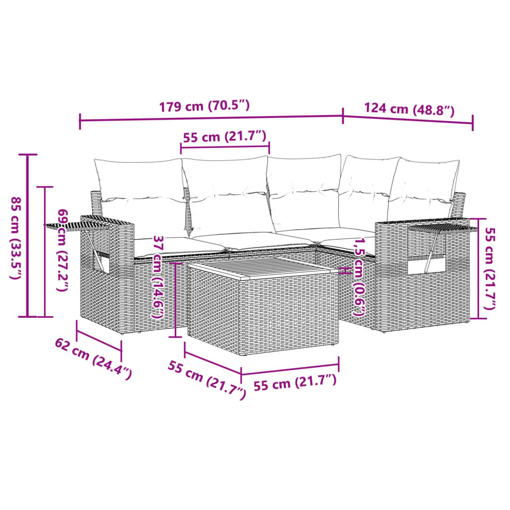 Set Divani da Giardino 5 pz con Cuscini in Polyrattan Nero - homemem39