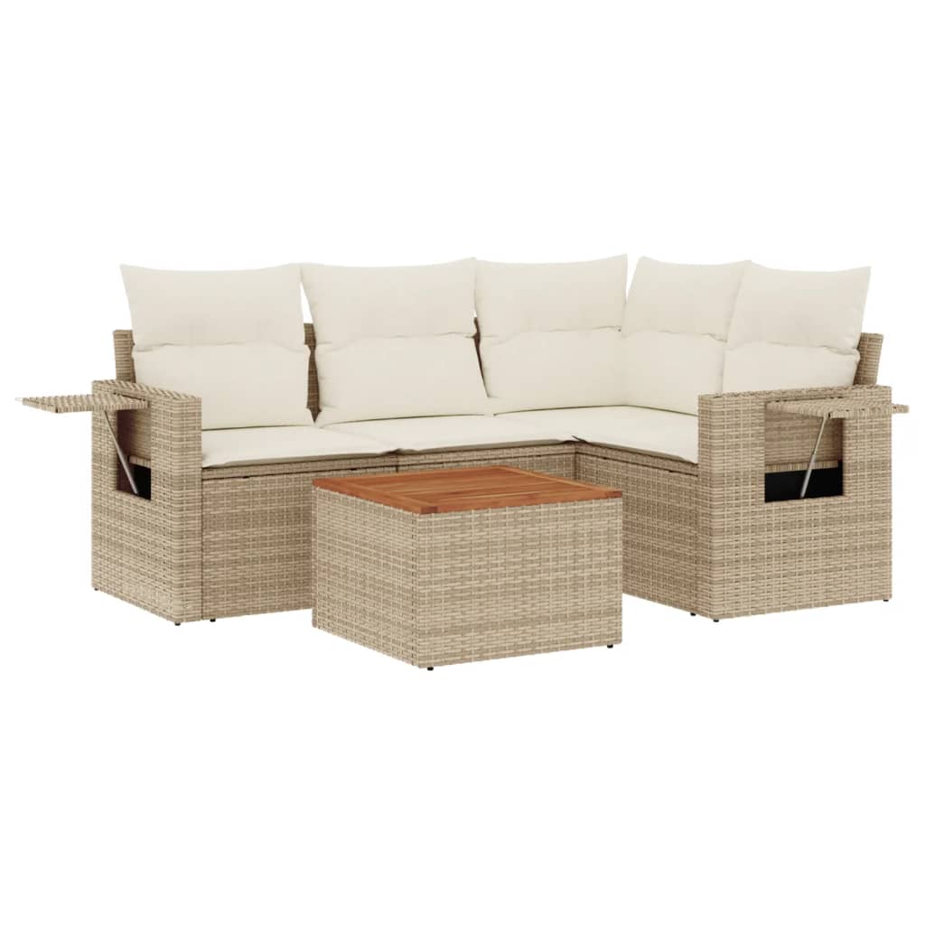 Set Divano da Giardino 5 pz con Cuscini Beige in Polyrattan - homemem39