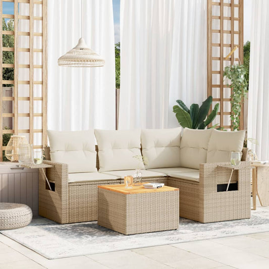 Set Divano da Giardino 5 pz con Cuscini Beige in Polyrattan - homemem39